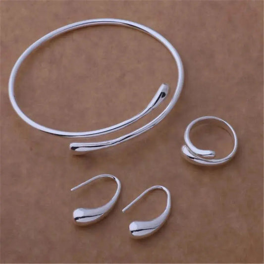 high quality 925 Silver Plated jewelry refined noble women wedding party bracelet rings earrings Jewelry Set Mazhari Collection