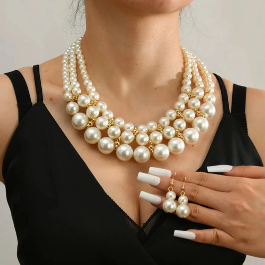 Bridal Wedding Jewelry Set New Fashion Multi layer Handmade Imitation Pearl Necklace and Earrings Women's Party Accessories Mazhari Collection