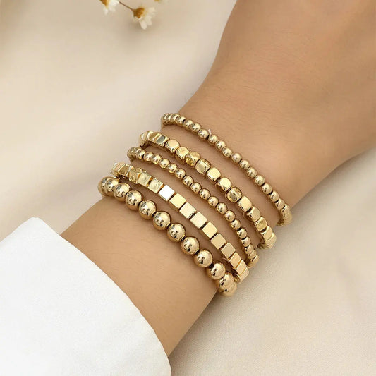 New Beaded Bracelets for Women Charm Link Chain Statement Bracelets Bangles Handmade Gold Color Beads Elastic Hand Jewelry Mazhari Collection