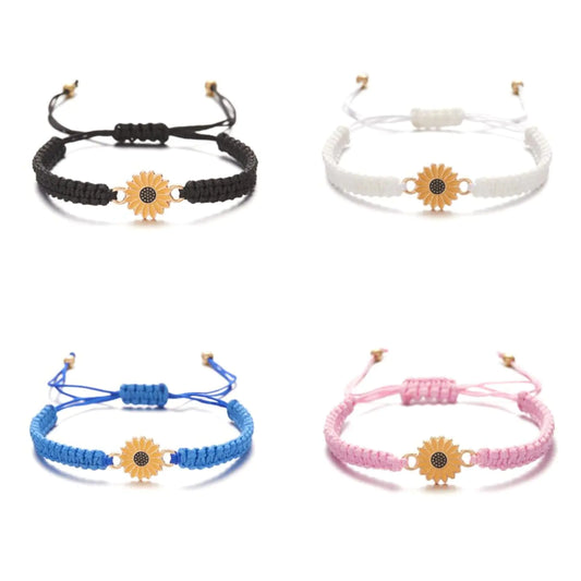 Adjustable Boho Sunflower Daisy Charm Bracelets 4Pc's