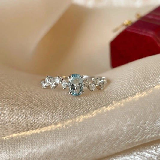 Women's Fashion Aquamarine Diamond Ring Mazhari Collection